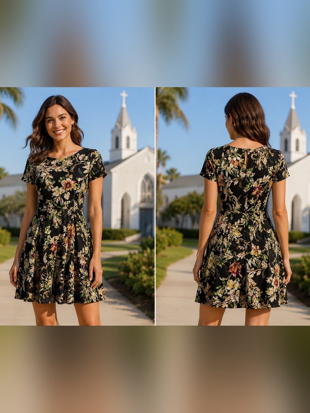 Oxiuly Women's  Floral Short Sleeve Dress Size M #W-413